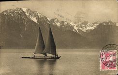 VINTAGE POSTCARD Boat lake Leman
