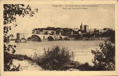 Cuadro total de Avignon de la POSTAL de la VENDIMIA del paladar santo de Benezet del puente de los papas y del Rhone