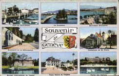 MODERN CARD To remember of Geneva Mont Blanc Island Rousseau the ILO Brunswick