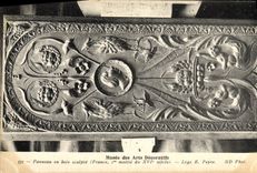 VINTAGE POSTCARD Musee Of Decorative Arts Panel out of wooden carves