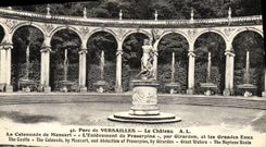 POSTAL Versalles de la VENDIMIA el castillo la columna de Mansart Enievement de Proserpine por Girardon y el agua grande