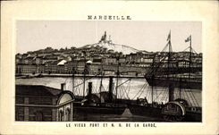 CPA Marseilles Le Vieux Port Et N D De La Garde Bateau