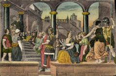 VINTAGE POSTCARD Wandgermalde Hans Glass of bier Im Rathaus Zu Basel