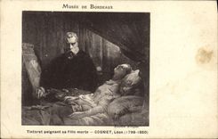 VINTAGE POSTCARD Museum Of Bordeaux Tintoret painting his/her dead daughter Cogniet