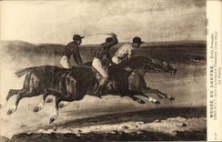 VINTAGE POSTCARD Museum Of Louvre French School Gericault the race Hippisme Horses Jockey
