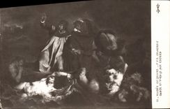 VINTAGE POSTCARD Museum Of Louvre Delacroix Dante and Virgile with the hells