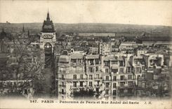 Panorama de París de la POSTAL de la VENDIMIA de París y de Rue Andre del Sarte