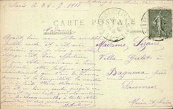 Panorama de París de la POSTAL de la VENDIMIA de París y de Rue Andre del Sarte