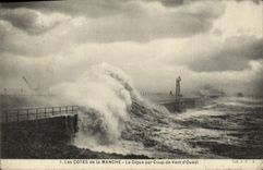 VINTAGE POSTCARD Dimensions of the English Channel the Dam By Strong gale of west