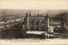 VINTAGE POSTCARD Lyon Notre Dame de Fourviere and Jonction of the Rhone and the Saone