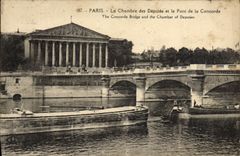 VINTAGE POSTCARD Paris the House of Commons and the Bridge of the Harmony Boats Barge