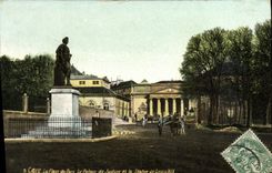 VINTAGE POSTCARD Caen the Place of the Park Law courts and the Statue of Louis XIV