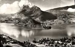 POSTAL MODERNA lago de la sinfonía de Annecy de las mañanas de las luces al pequeño lago