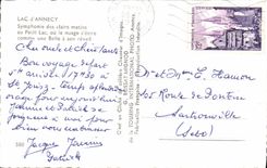 POSTAL MODERNA lago de la sinfonía de Annecy de las mañanas de las luces al pequeño lago