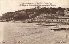 VINTAGE POSTCARD Normandy Le Havre co. Addresses the Beach De Galetville and panorama of cliff