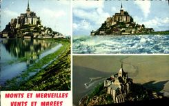 CPM Le Mont Saint michel Vue Generale L'Arrivee Cote Sud A Maree Haute Vue Aerienne