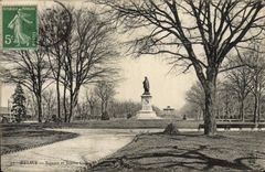 VINTAGE POSTCARD Rheims Public garden And Colbert Statue