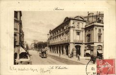 VINTAGE POSTCARD Rheims the theater Tram