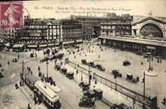 VINTAGE POSTCARD Paris Gare Is Street Of Strasbourg And Rue of Alsace Tramway