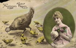 CPA Fantaisie Paques Poussins 