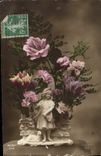 VINTAGE POSTCARD Santon Flowers