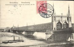 VINTAGE POSTCARD Strasbourg the bridge of the railroad Boat