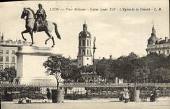 VINTAGE POSTCARD Lyon the Bellecour Place Rules Louis XIV the church of charity