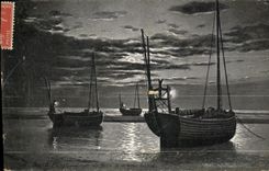 VINTAGE POSTCARD Berck Lever beach of the moon has low tide Boats