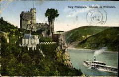 CPA Burg Rheinstein Chateau De Rheinstein Bateau
