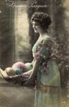 CPA Fantaisie Femme Paques Ouefs