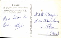 CPM Paris La Tour Eiffel vue des jardins du Palais de Chaillot