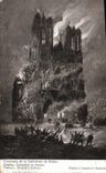 CPA Reims L'Incendie de la Cathedrale Militaria 