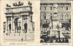 VINTAGE POSTCARD Milano Arco Della Pace Monumento has leonardo da Vinci