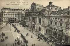 VINTAGE POSTCARD Angers Places Rallying Theater And the Large Hotel