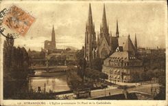 VINTAGE POSTCARD Strasborug the Protestant Church St Paul And the Cathedral