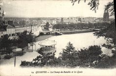 VINTAGE POSTCARD Quimper the Battle field And the Quays Kiosk