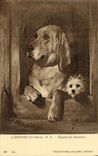 VINTAGE POSTCARD Landseer Dignity And Impudence National Gallery London Choens Dog