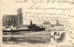 VINTAGE POSTCARD Mantes La Jolie the Bridge And the Notre Dame Church