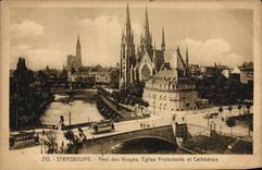 VINTAGE POSTCARD Strasbourg Bridge Of the Vosges Protestant Church And Cathedraie