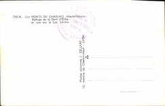 Montajes de la POSTAL de la VENDIMIA del refugio de Chablais del diente D Oche y Vue en el lago Leman