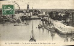 VINTAGE POSTCARD La Rochelle Port Fishes Tower Saint Nicolas Boats Seen from