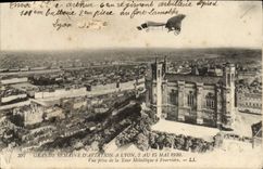 VINTAGE POSTCARD Grande Week Of Aviation has Lyon from May 7th to 15th 1910 Seen from metal tower has Fourviere Avion