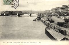 CPA Rouen Le Quai de Paris et le Pont Transbordeur
