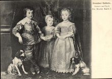 VINTAGE POSTCARD Dresdner Gallery Anton Van Dyck die kinder Karls I Dogs