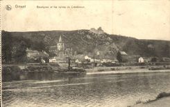 VINTAGE POSTCARD Dining Bouvignes And the Ruins De Crevecoeur Boat