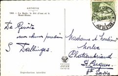 CPM Geneve La Rade Le Jet d'Eau Et Le Mont Blanc Bateau