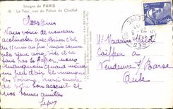 POSTAL MODERNA París la torre vista del paladar De Chaillot