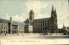 VINTAGE POSTCARD Rouen the Place And the Church Ouen Saint