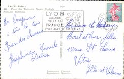 MODERN CARD Lyon Places Composts Central Town hall Bartholdi Fountain