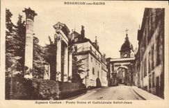 VINTAGE POSTCARD Besancon les Bains Square Castan Carries black and cathedral Saint Jean